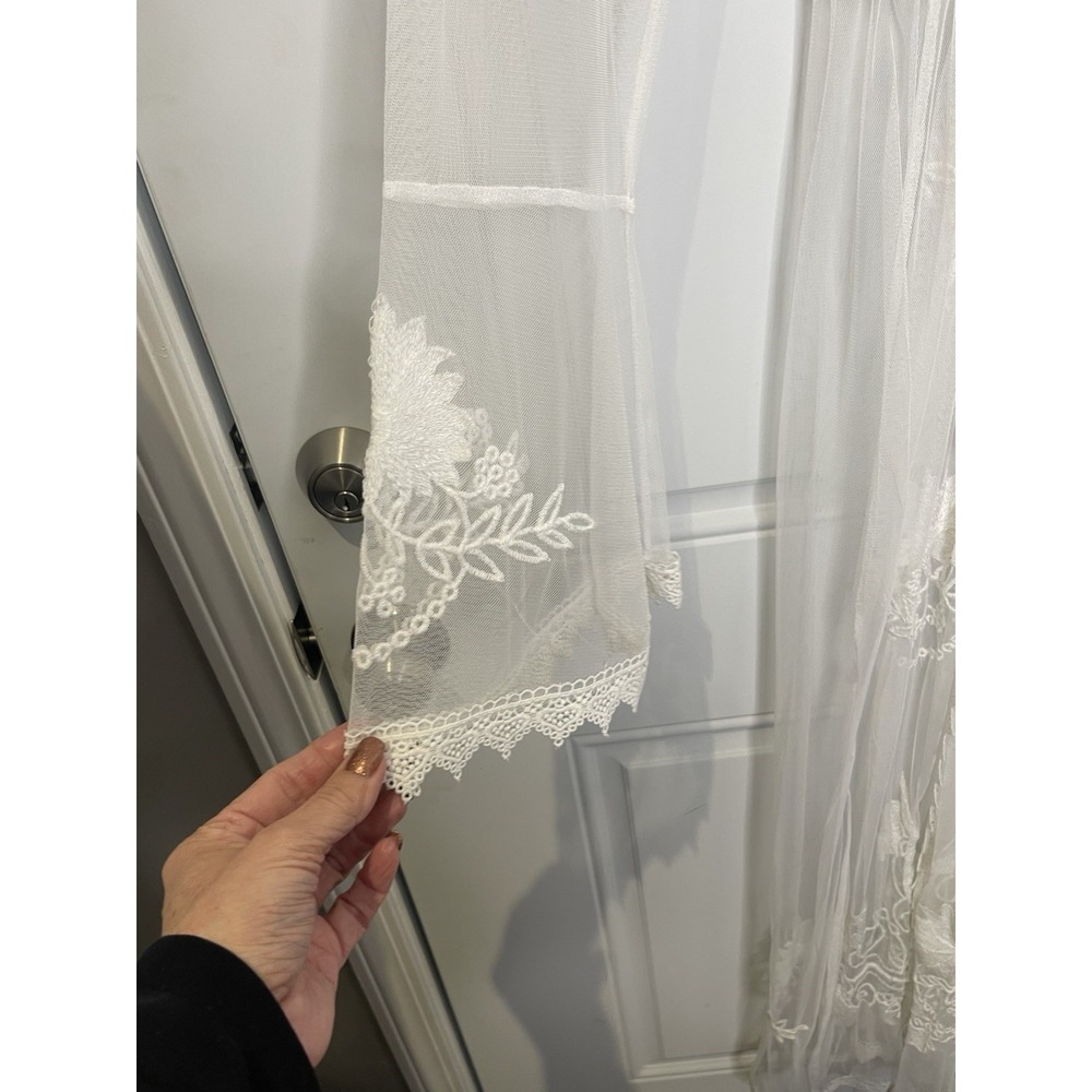 Primark Women's Large Long White Embroidered Lace Sheer Kimono Robe Swim Coverup - Picture 3 of 15